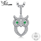 925 Sterling Silver Green Nano Russian Simulated Emerald Owl  (Necklace Not Included) 
