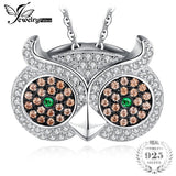 925 Sterling Silver Russian Simulated Emerald Owl Pendant - (Link Chain Necklace Not Included) 