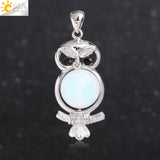 Cute Owl Round Ball Bead Natural Stones Pendant Necklace- Pink Quartz / Snowflake Stone Pendants for Women 
