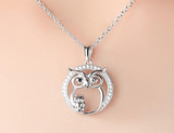 Cute Owl Mother and Baby Owls Round Pendant Necklace 